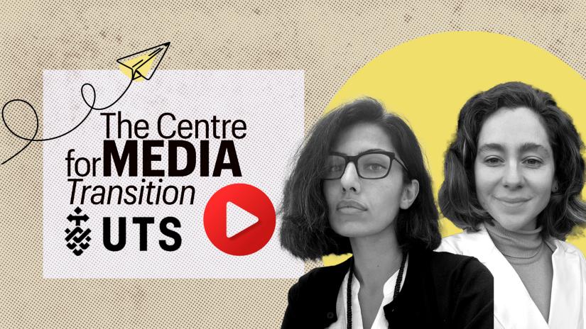 Centre for Media Transition in conversation video link with Ayesha Jehangir and Teagan Westendorf pictured