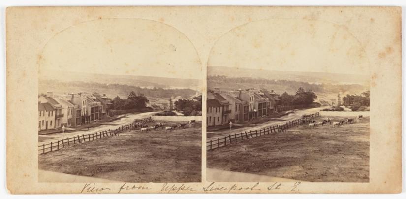 Stereo photograph of Liverpool Street, circa 1865, Sir Hugh Dixson, State Library NSW