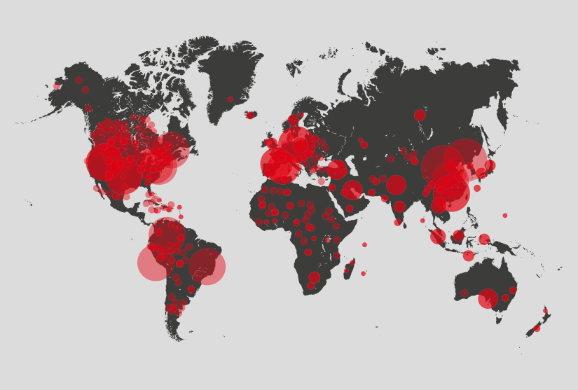 Map of the world showing prevalence of disease