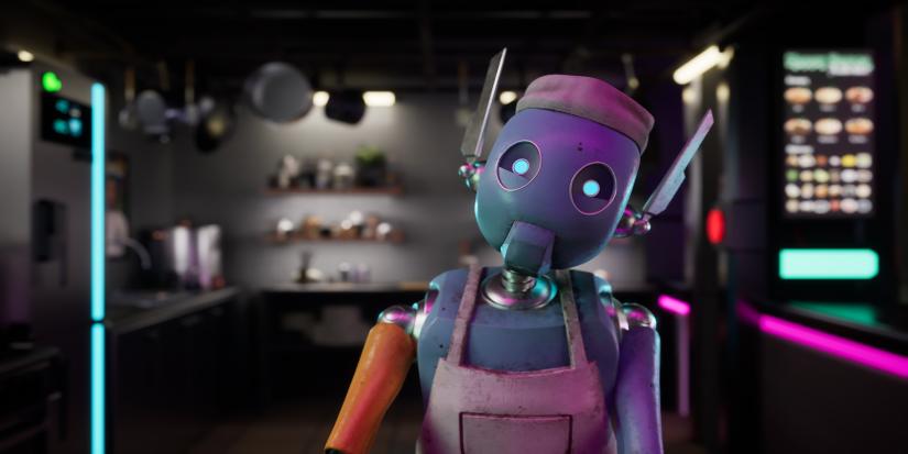 Still shot of a robot from the short film Robo Ramen