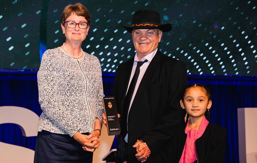 Chancellor Catherine Livingstone on the left with Professor Jack Beetson and daughter Che.