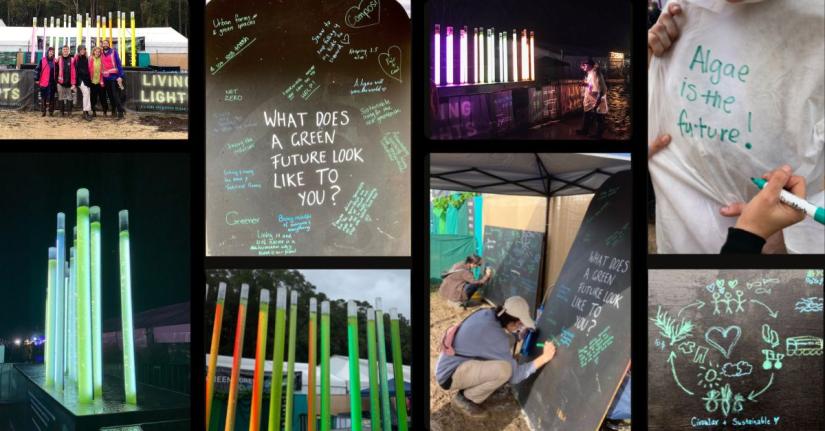 The Living Lights installation and Algae Inspiration chalkboard at Splendour in the Grass
