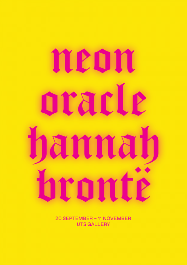 Exhibition catalogue cover with text reading 'Neon Oracle Hannah Brontë'