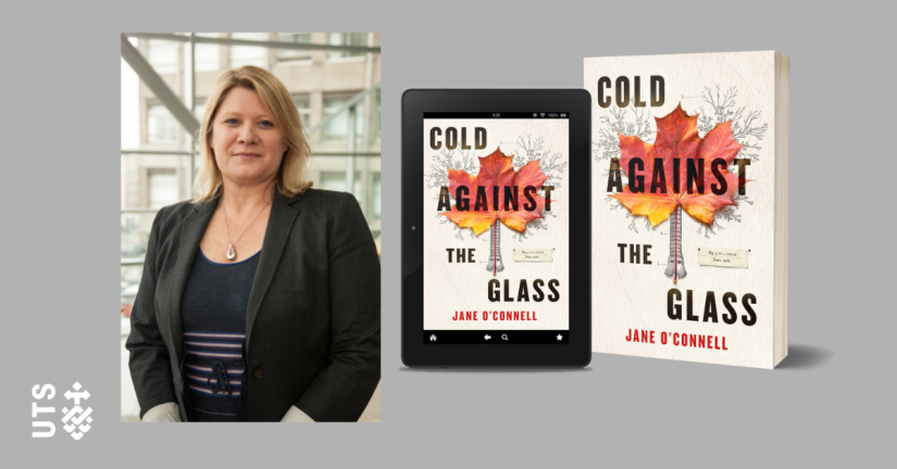 Poster with Jane O'Connell and cover of her book 'Cold Against the Glass'
