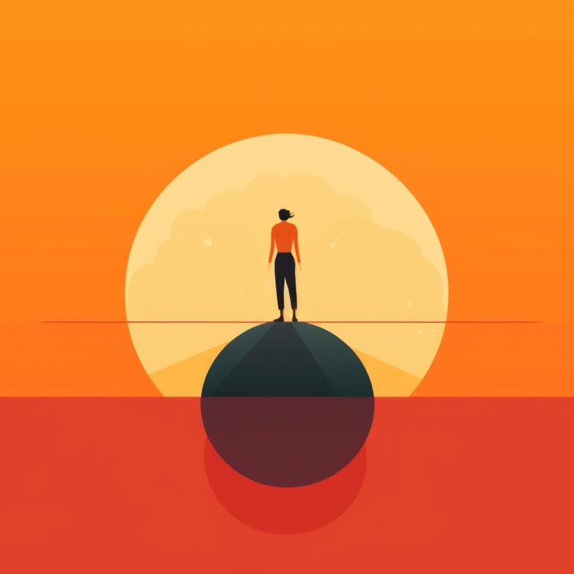 An illustration of a person balanced on a ball looking to the horizon