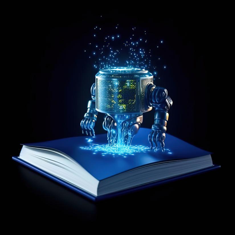 An AI scans a book for knowledge