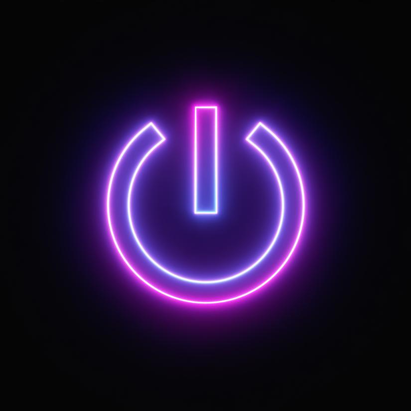 A computer power button is illuminated