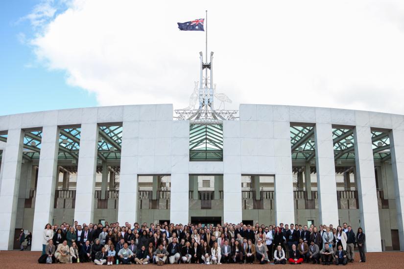 A group shot out the front of Parliament House, Canberra