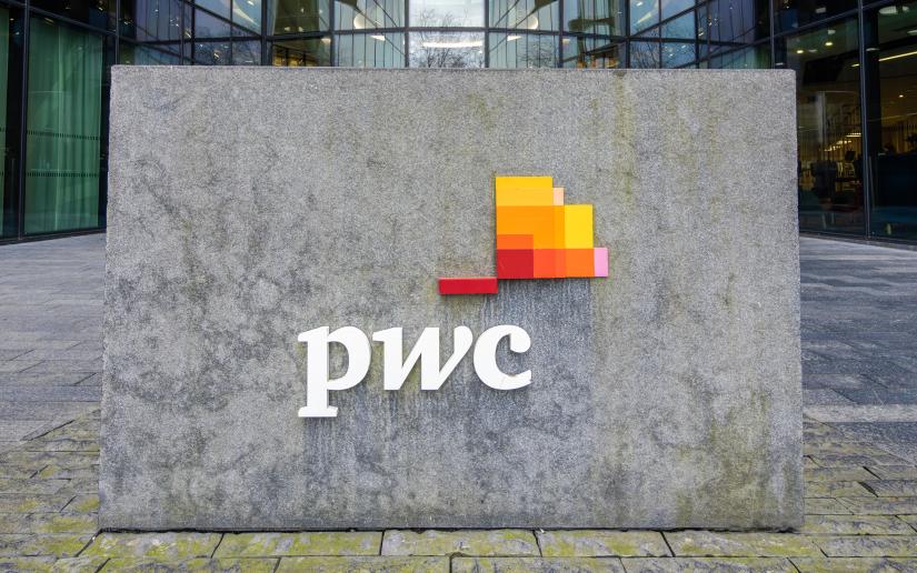 The PwC logo at the front entrance of the comany's London headuarters. Picture: Adobe Stock