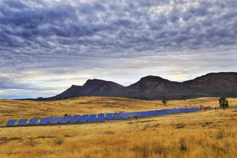 a array of solar panels in the Flinders Ranges national park.