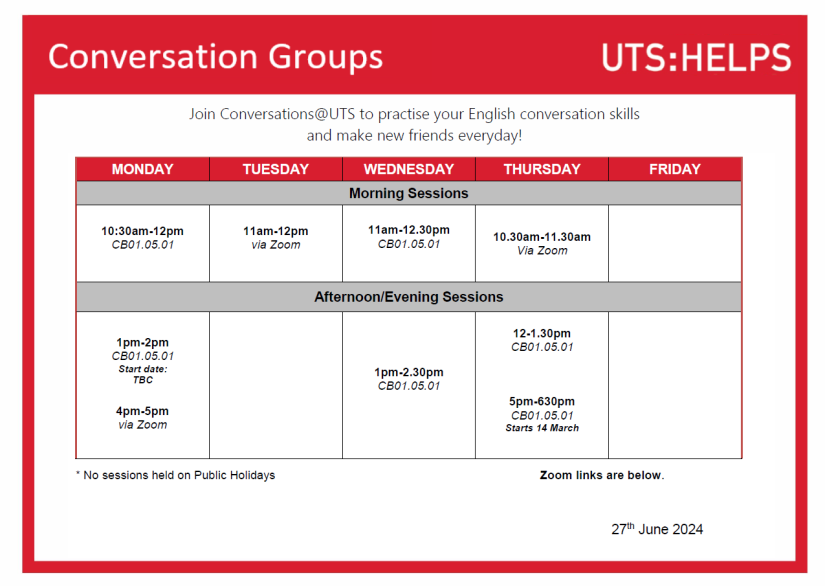 conversations timetable