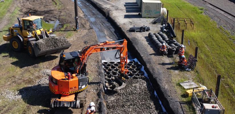 Photo of test track being laid at Chullora