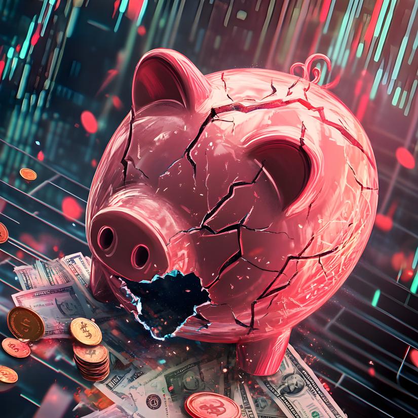 An illustration of a broken piggy bank