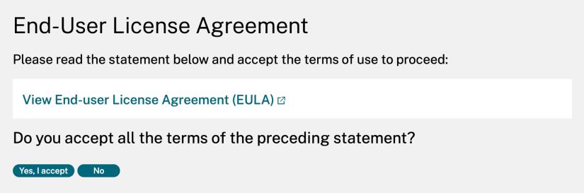 Screenshot of Citrix Workspace end user agreement dialogue box