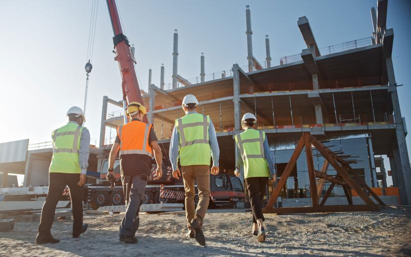 Stock picture of a group of construction project staff on a building site