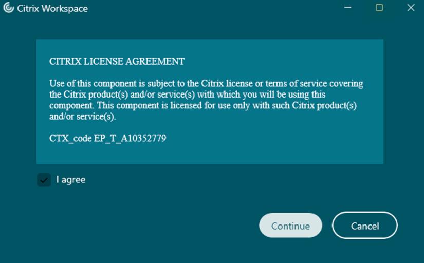 Screenshot of Citrix licence agreement