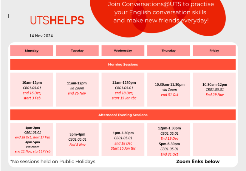 conversations timetable