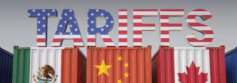 Tariffs with US flag and containers