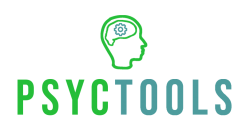 The PsycTools logo shows a green graphic of the outline of a head with a gear in it with the text "PSYCTOOLS" in green and blue.