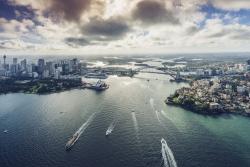 Aerial view of cloudy Sydney harbour