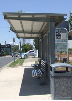 A bus stop that has been modified to withstand high heat from climate change