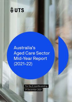 Older woman smiling on the report cover for UARC aged care sector mid year report