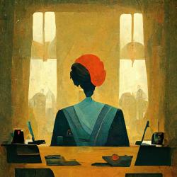 artfully silhouetted figure at desk