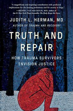 Book cover with title, author, testimony by Bessel Van Der Kolk, MD, and image a mosaic of a person on the sitting on the street with head in their hands