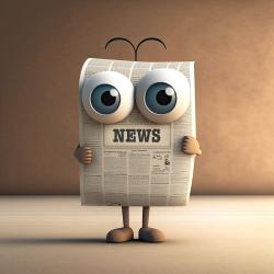 An animated newspaper with big eyes