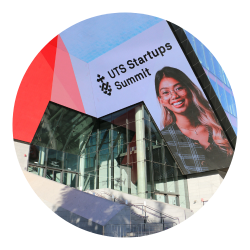 The UTS Startups Summit projected on the ICC Sydney 'Birdsmouth' screen