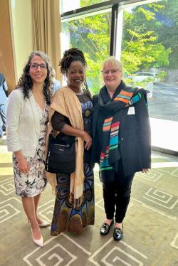 From left, Marta Tufet Bayona (GAVI, the Vaccine Alliance), Pandora Hardtman (Jhpiego) and Michele Rumsey (WHOCCUTS) during Jhpiego workshop at GPM