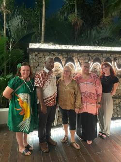 From left to right: Lori-Anne Sharp (Australian Nursing and Midwifery Federation), Michael Larui (CNO Solomon Islands), Michele Rumsey (WHOCCUTS), Mele Siʻi Inukihaʻangana Filise (CNO Tonga) and Kerri Gianesi (WHOCCUTS).