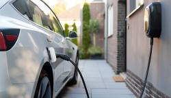 EV being charged at home charging station.