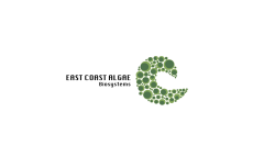 East Coast Algae biosystems logo, black text over white background with green algae to the right 