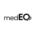 The medEQ logo has "medEQ" in black text. The "Q" looks is depicted as two chat bubbles.