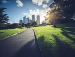 Park and path with Sydney city in background