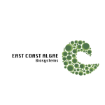 East Coast Algae biosystems logo, black text over white background with green algae to the right 